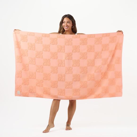 Aloha Collection• Beach Towel Pua Check PEACHY - Picture 3 of 15